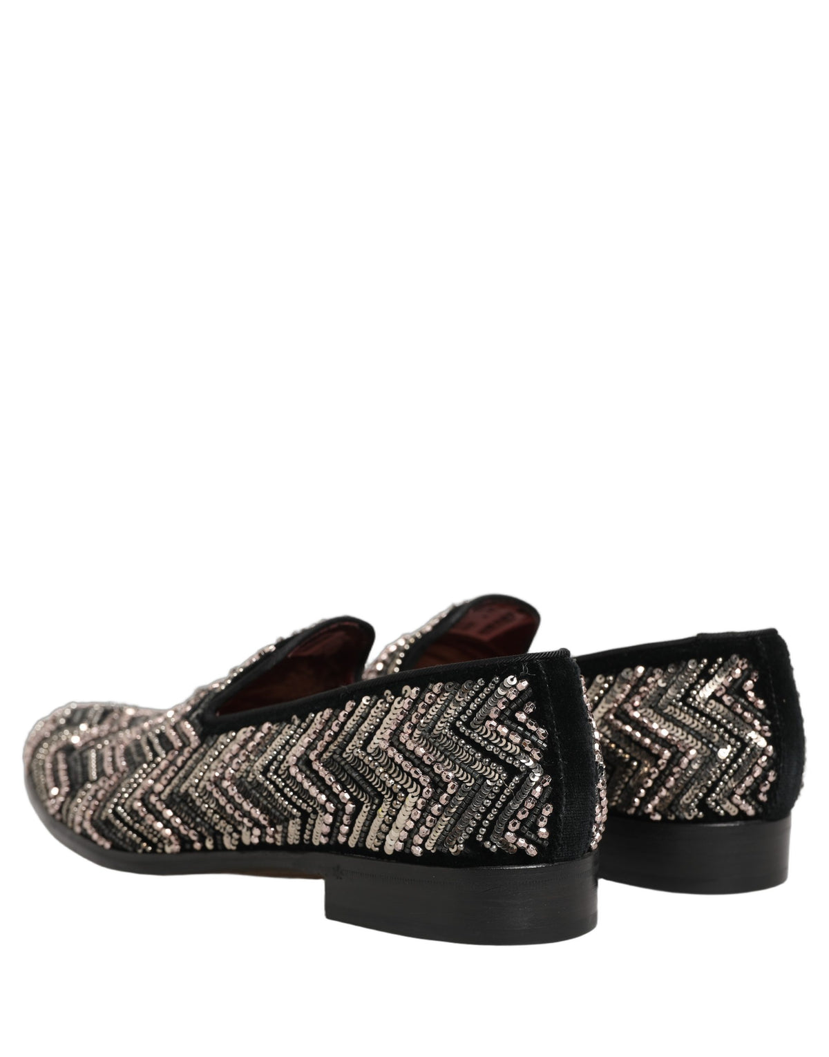 Black Velvet Floral Embellished Loafers Shoes
