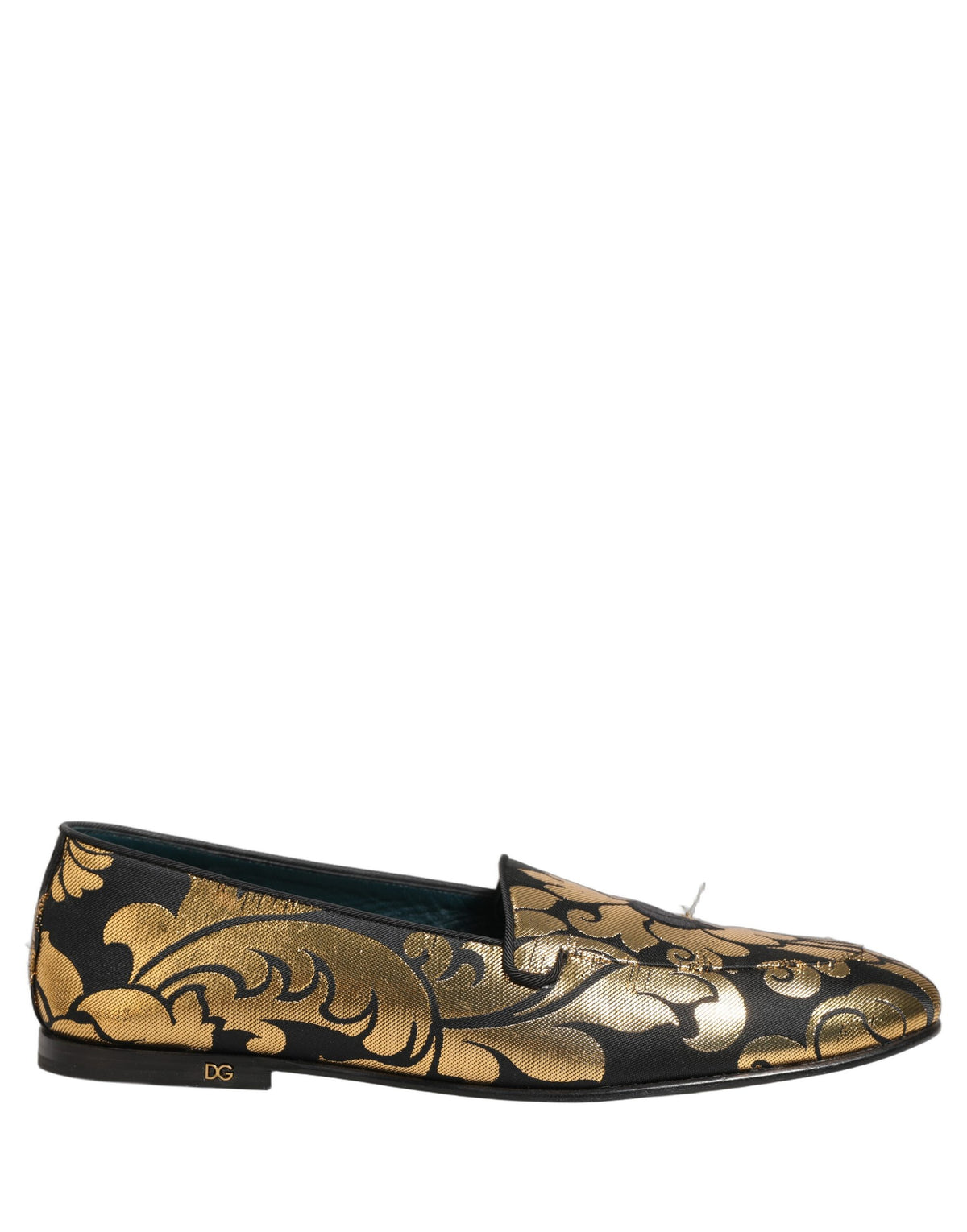 Black Gold Floral Jacquard Dress Loafers Shoes