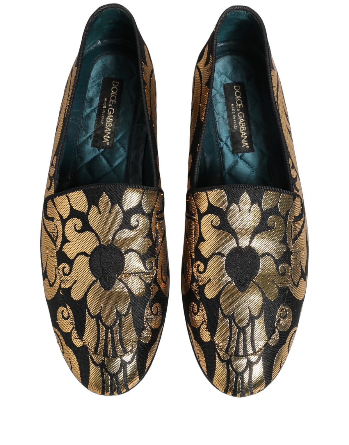 Black Gold Floral Jacquard Dress Loafers Shoes