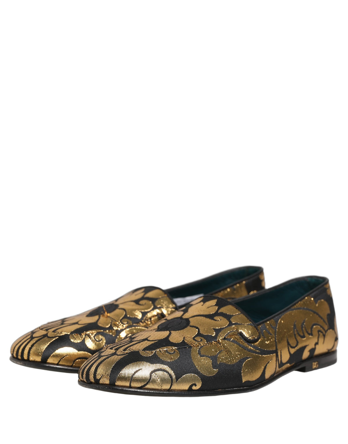 Black Gold Floral Jacquard Dress Loafers Shoes