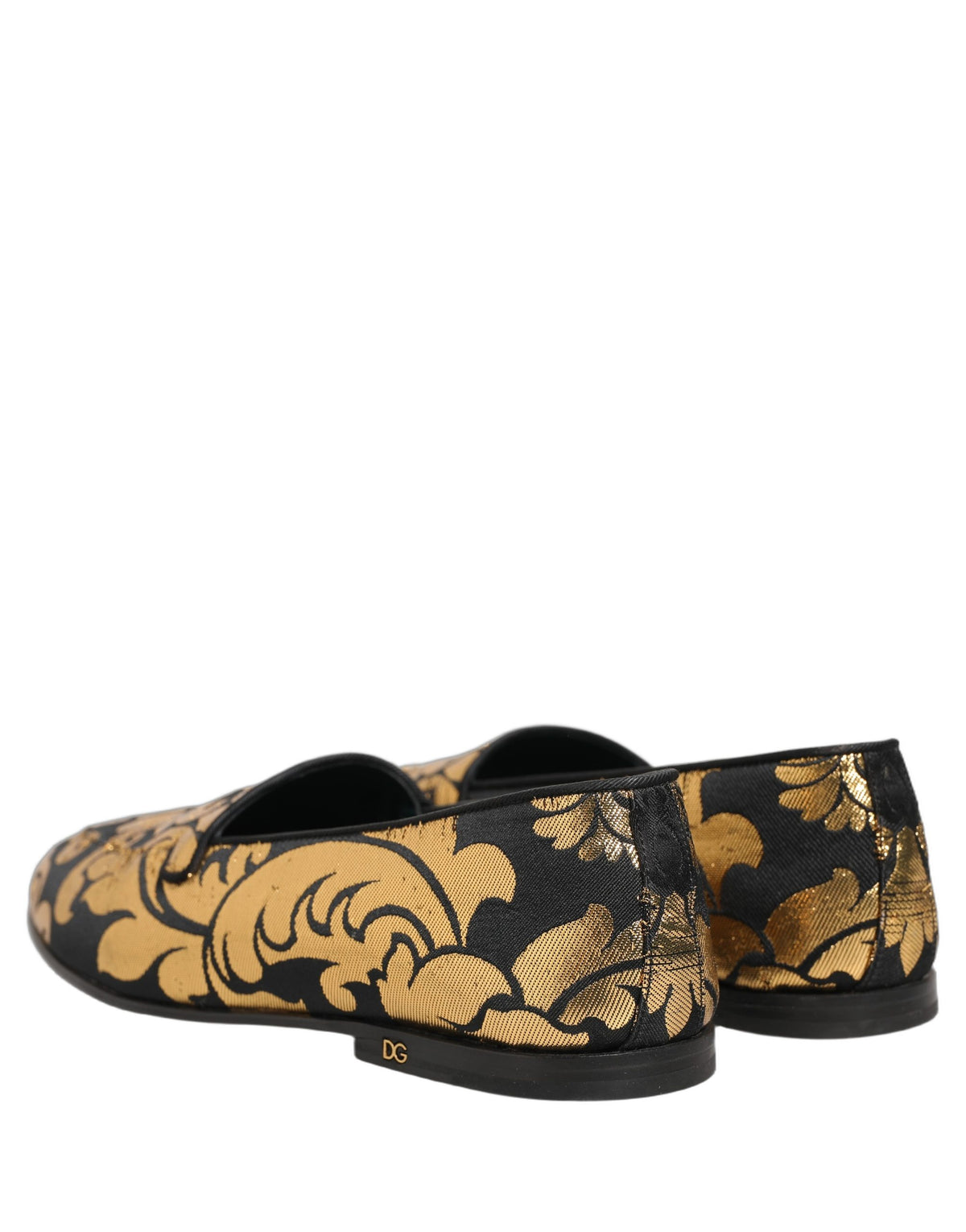 Black Gold Floral Jacquard Dress Loafers Shoes
