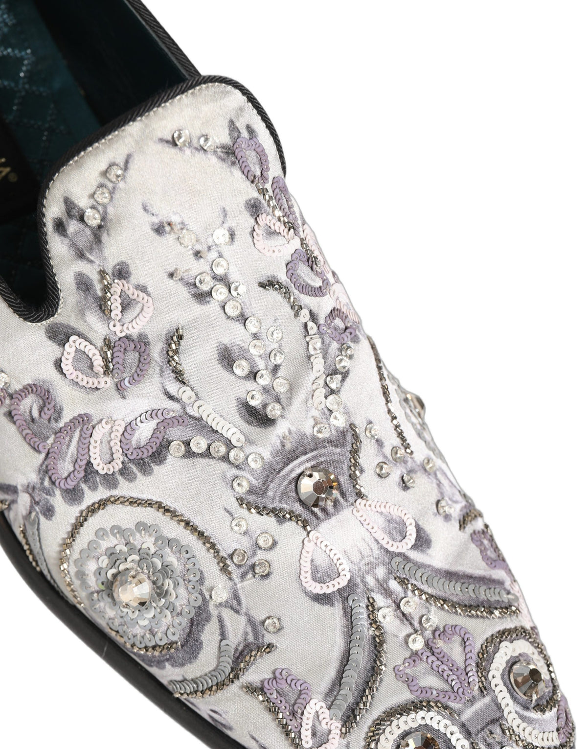 White Sequined Formal Slip On Loafers Shoes