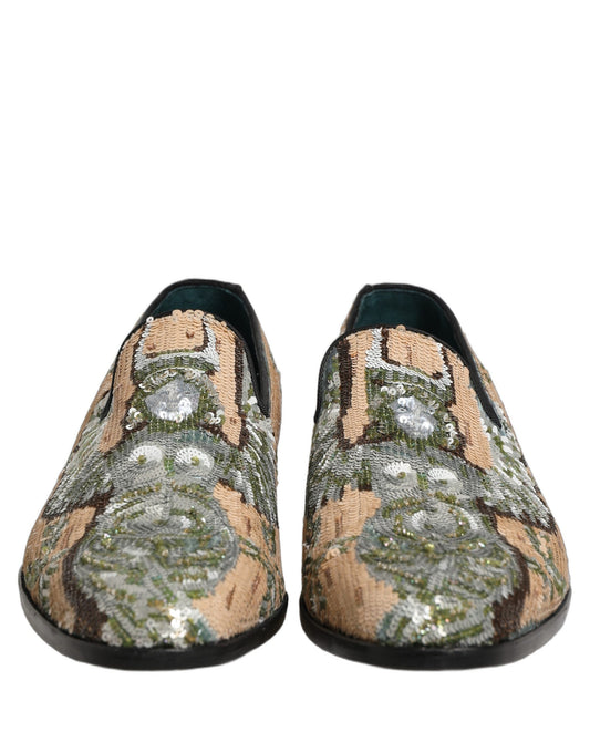 Beige Sequin Embroidery Dress Loafers Shoes