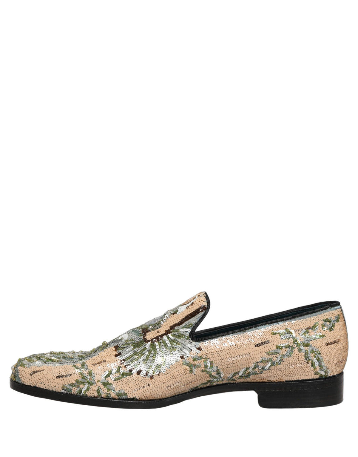 Beige Sequin Embroidery Dress Loafers Shoes