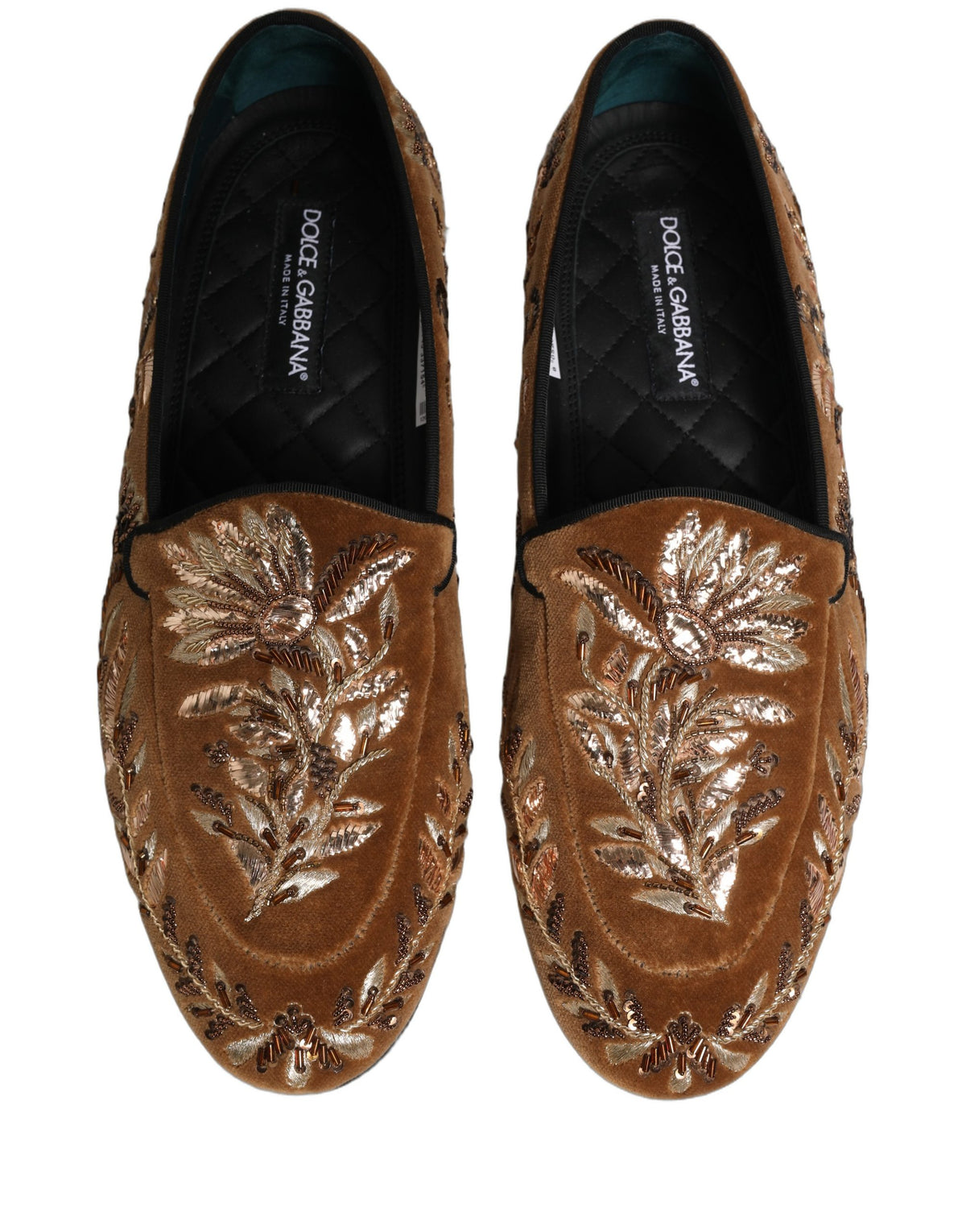 Brown Velvet Floral Embroidery Loafers Shoes