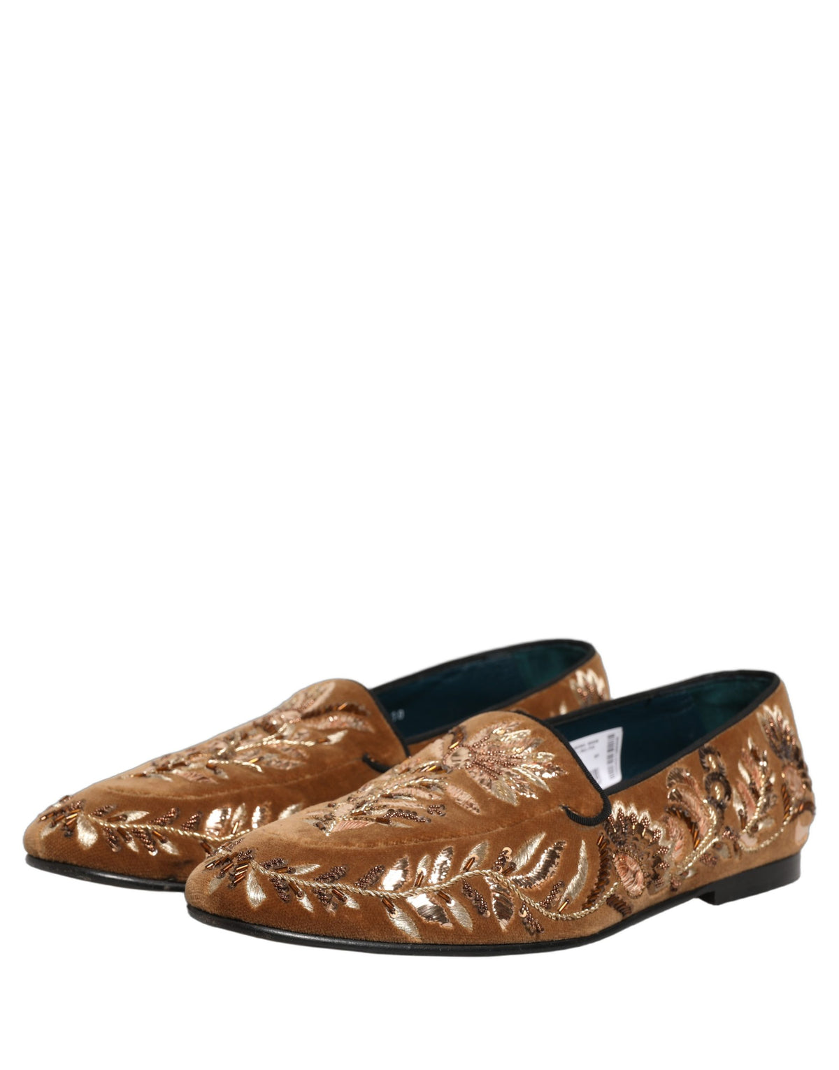 Brown Velvet Floral Embroidery Loafers Shoes