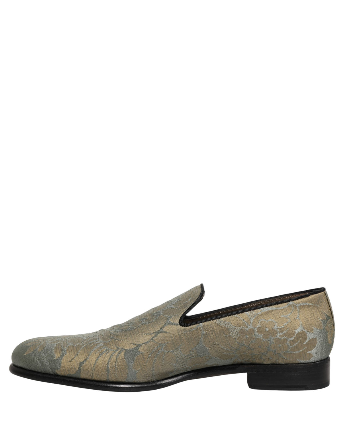 Gold Floral Jacquard Slip On Loafers Shoes