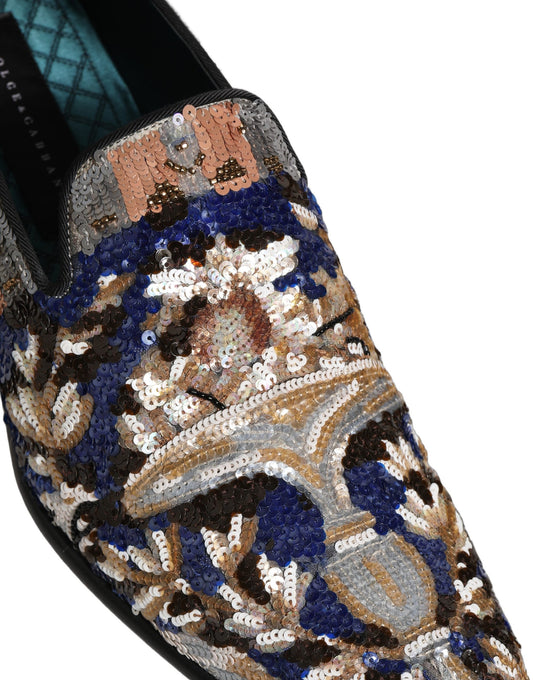 Multicolor Embroidered Sequin Loafers Shoes