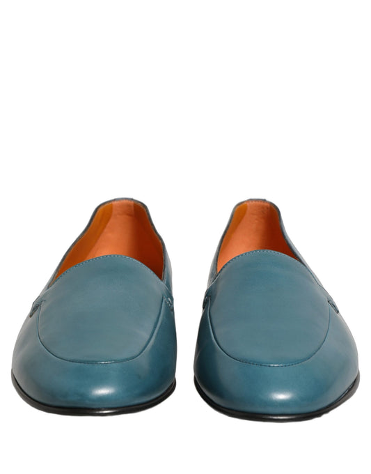 Blue Leather Logo Slip On Men Loafers Shoes