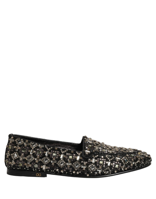 Black Crystal Embellished Dress Loafers Shoes
