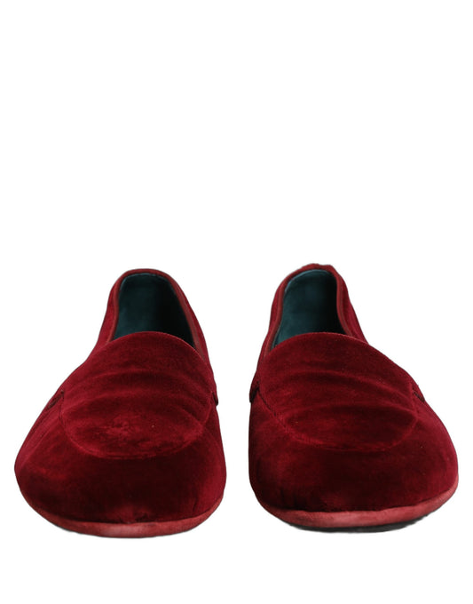 Maroon Velvet Slip On Men Flats Loafers Shoes