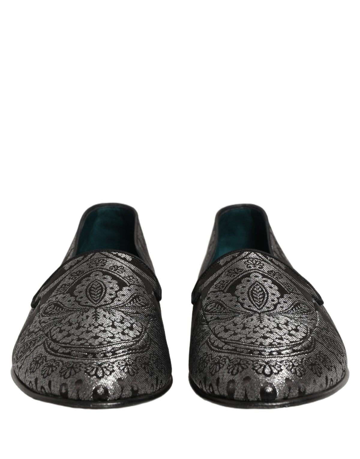Silver Jacquard Leather Slip On Loafers Shoes