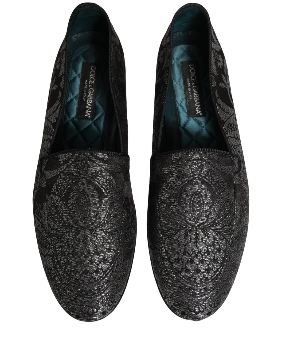 Silver Jacquard Leather Slip On Loafers Shoes