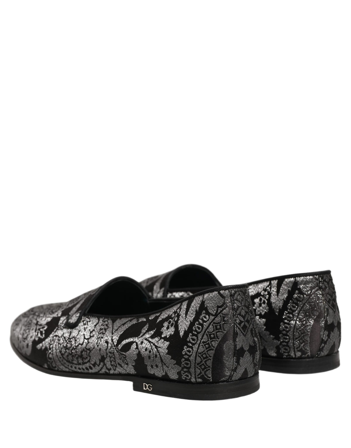 Silver Jacquard Leather Slip On Loafers Shoes
