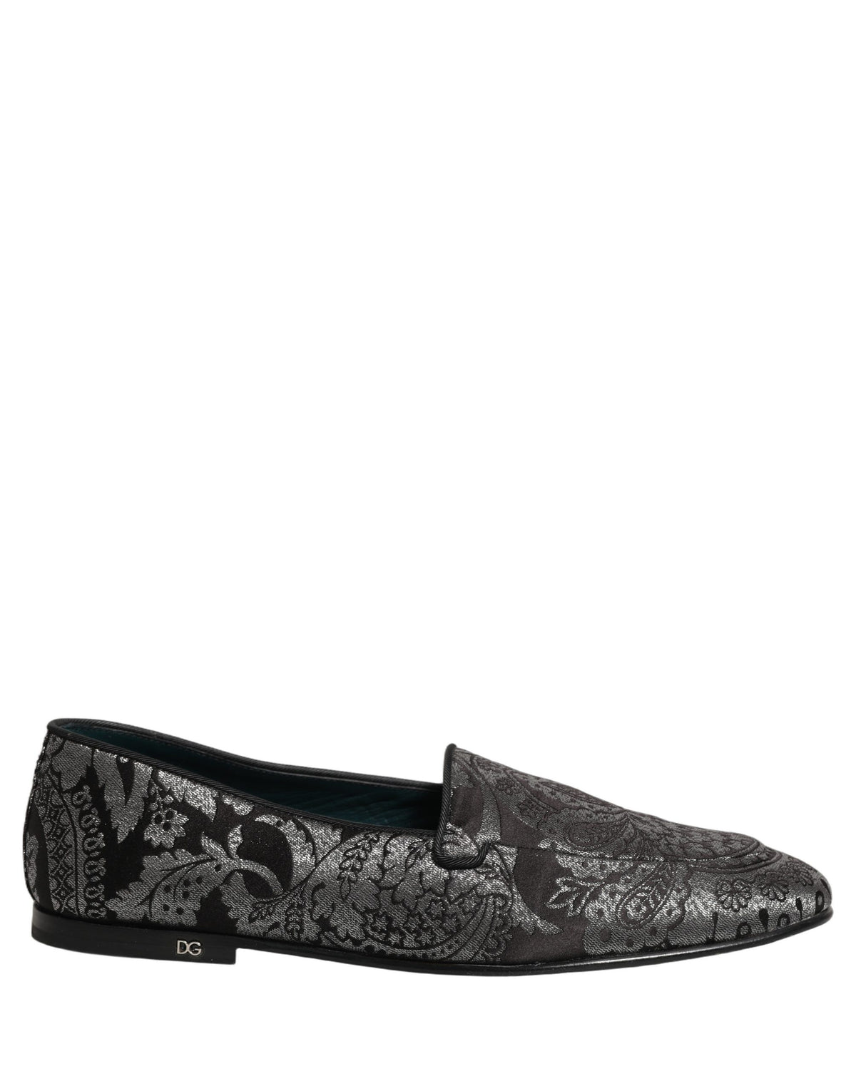 Silver Jacquard Leather Slip On Loafers Shoes