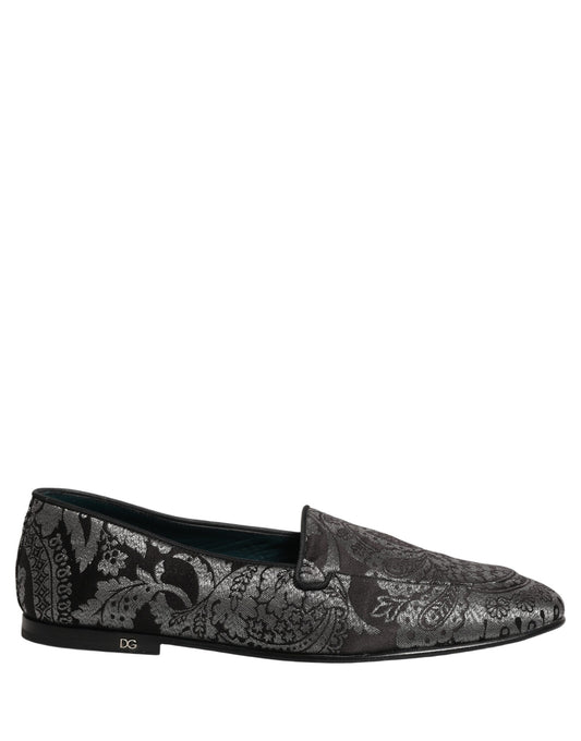 Silver Jacquard Leather Slip On Loafers Shoes