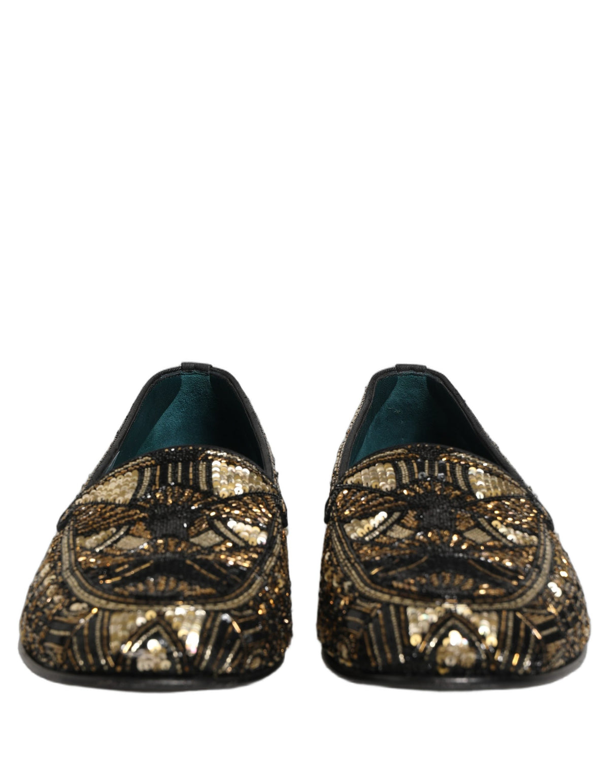 Black Gold Embellished Slip On Loafers Shoes