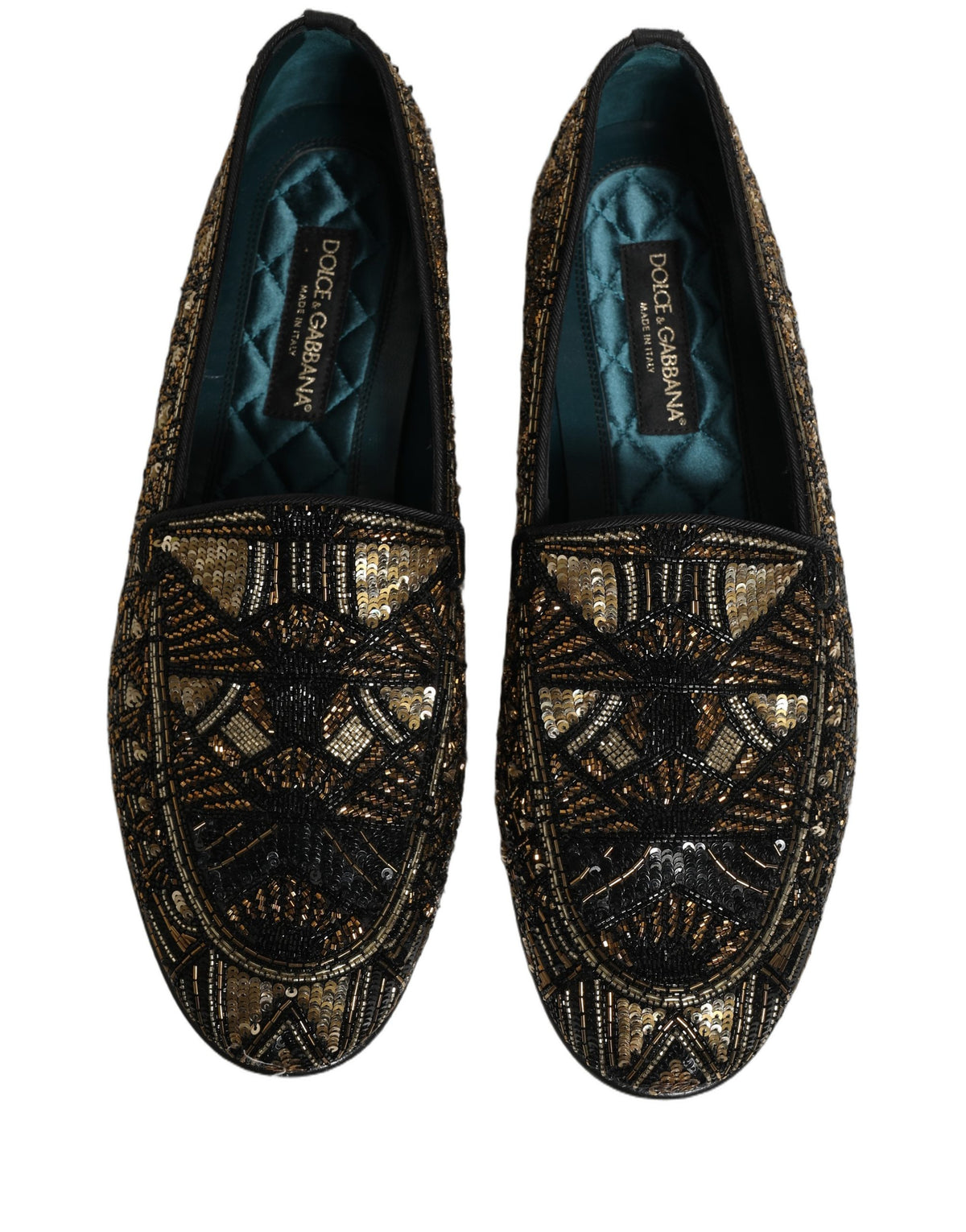 Black Gold Embellished Slip On Loafers Shoes