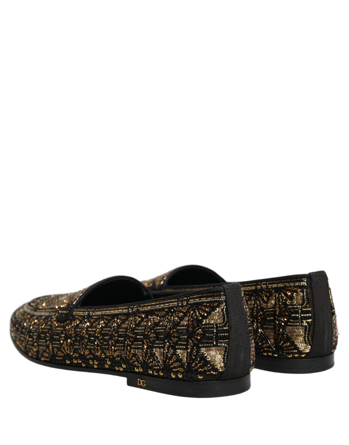 Black Gold Embellished Slip On Loafers Shoes