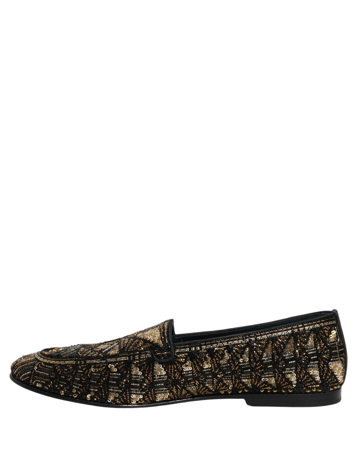 Black Gold Embellished Slip On Loafers Shoes