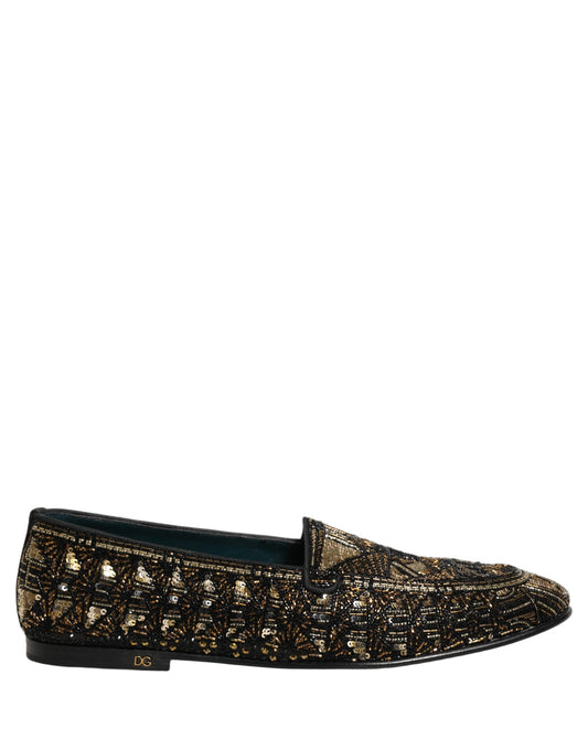 Black Gold Embellished Slip On Loafers Shoes