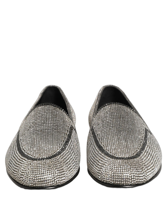 Silver Crystal Embellished Men Loafers Shoes