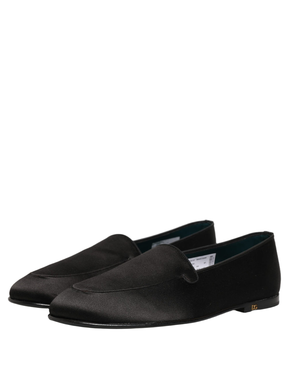 Black Satin Logo Slip On Flats Loafers Shoes
