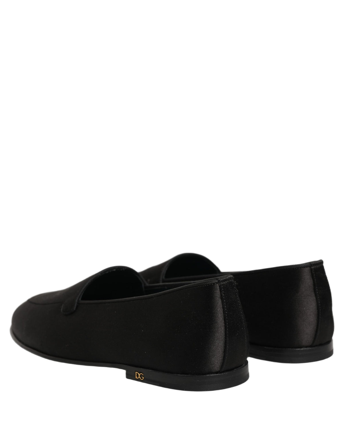 Black Satin Logo Slip On Flats Loafers Shoes