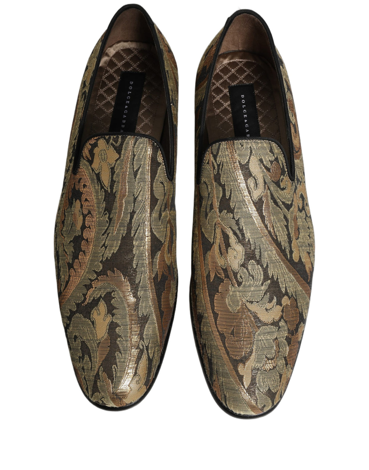 Gold Brocade Slip On Men Dress Loafers Shoes