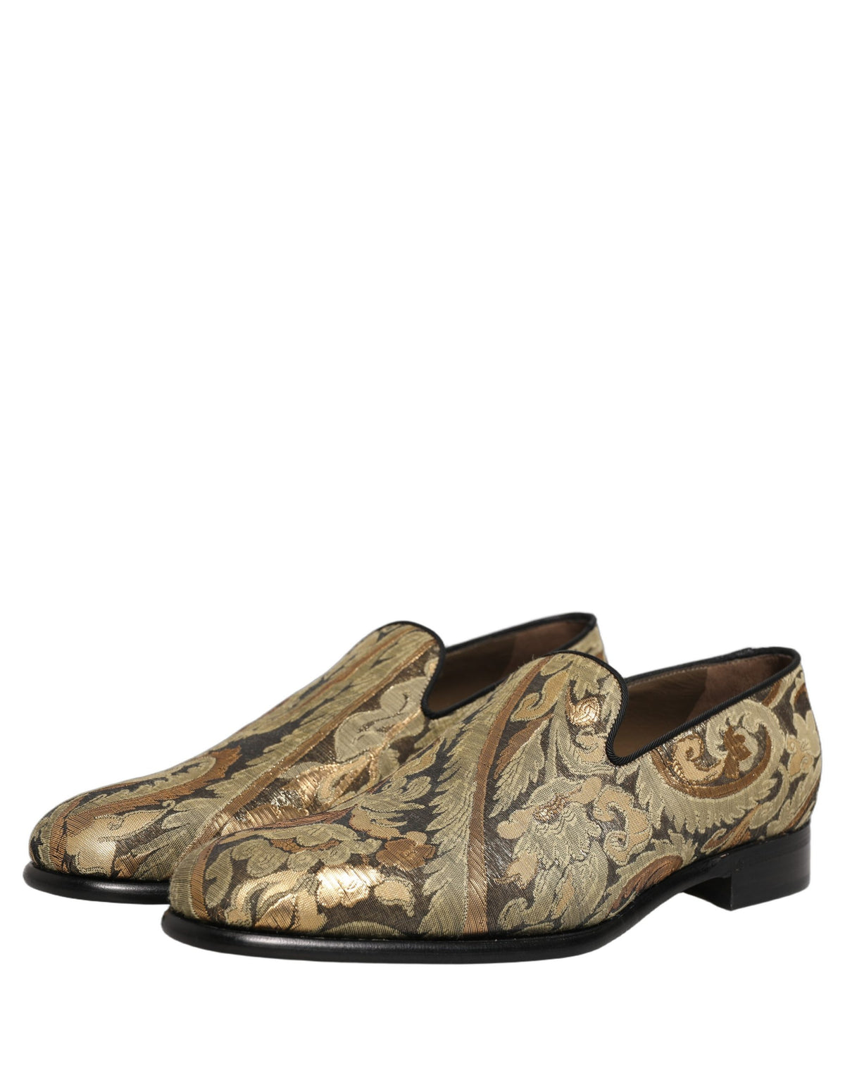 Gold Brocade Slip On Men Dress Loafers Shoes