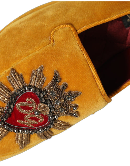 Yellow Velvet DG Heart Loafers Flats Shoes