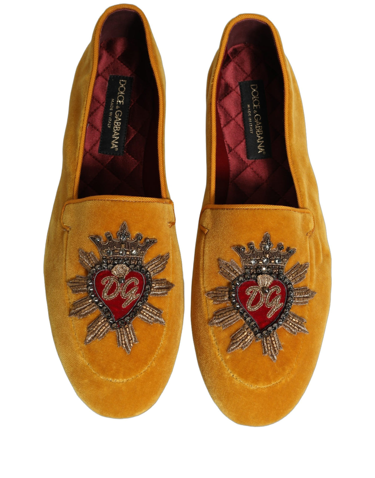Yellow Velvet DG Heart Loafers Flats Shoes