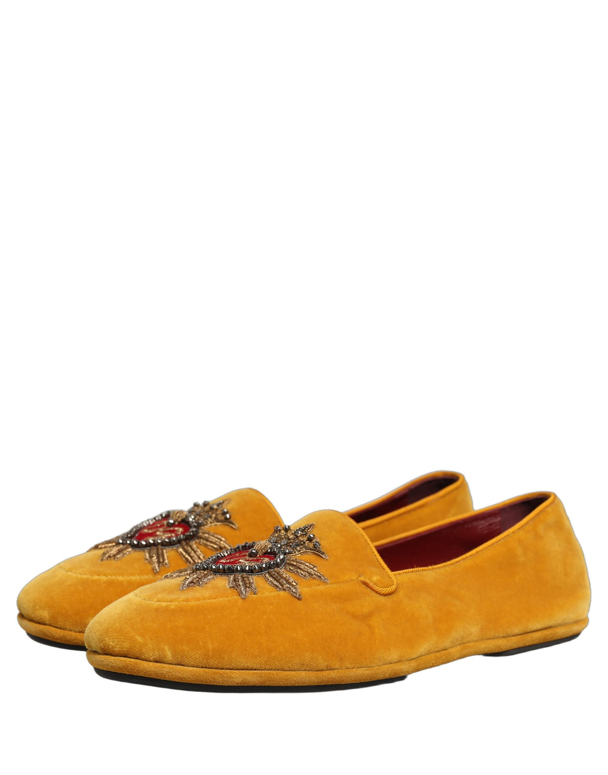 Yellow Velvet DG Heart Loafers Flats Shoes