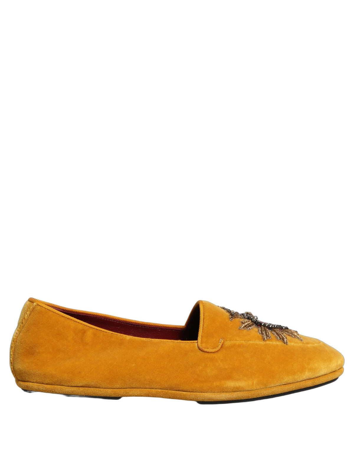 Yellow Velvet DG Heart Loafers Flats Shoes