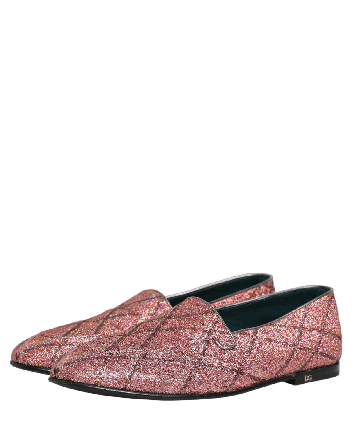 Pink Check Glitter Lurex Logo Loafers Shoes