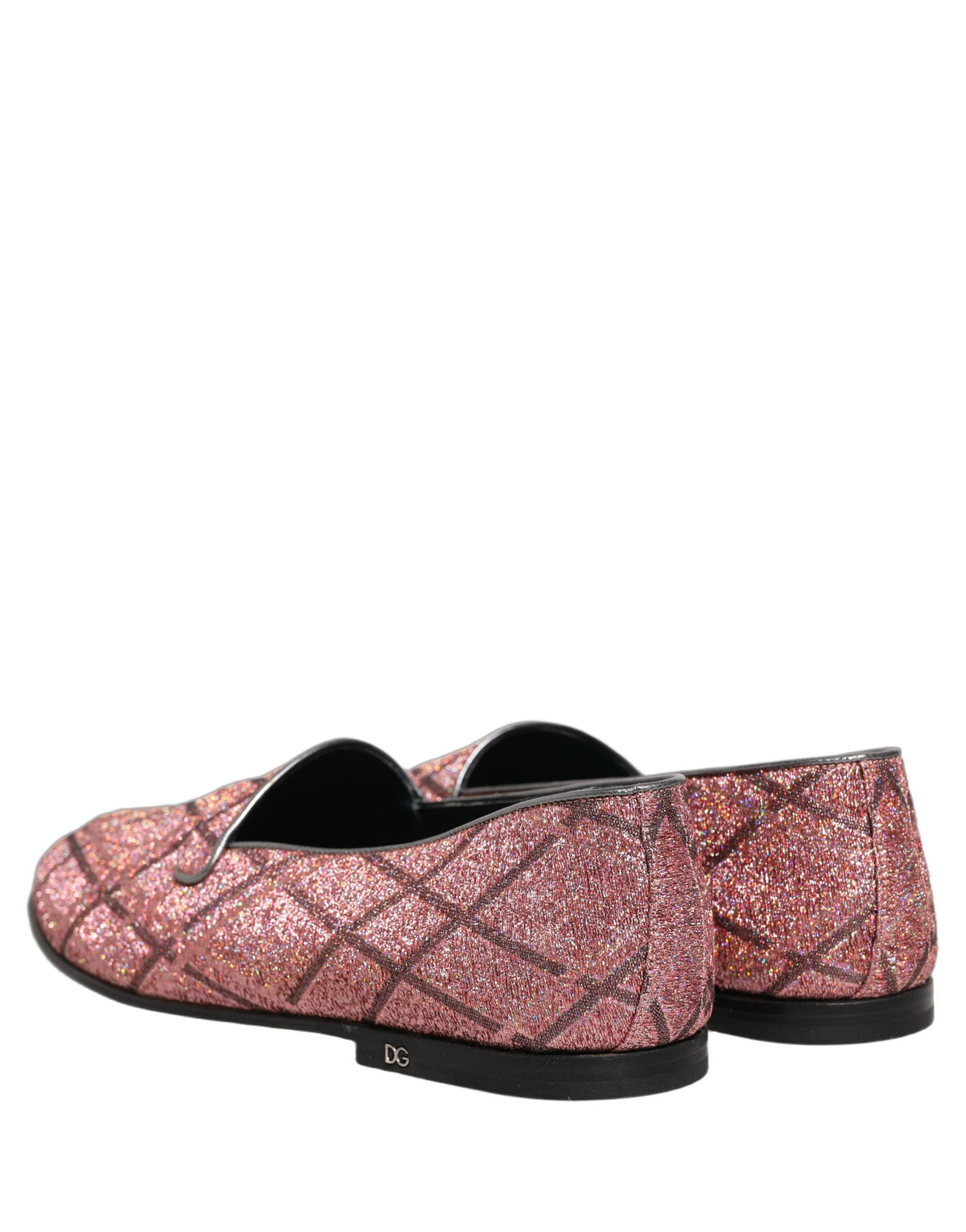 Pink Check Glitter Lurex Logo Loafers Shoes