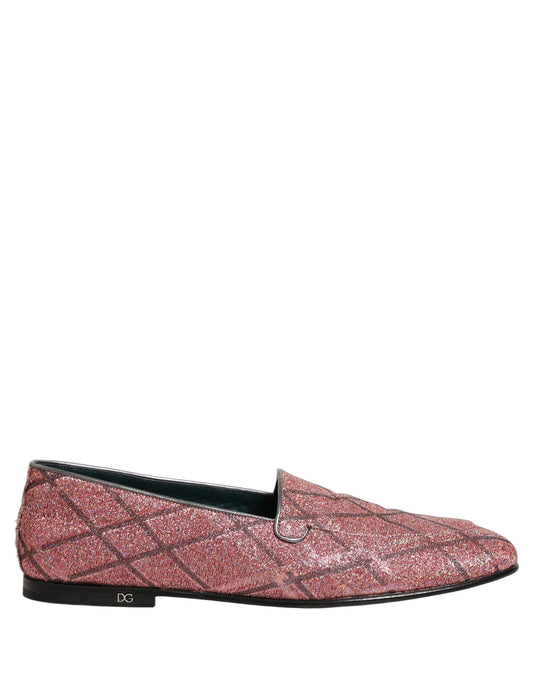 Pink Check Glitter Lurex Logo Loafers Shoes