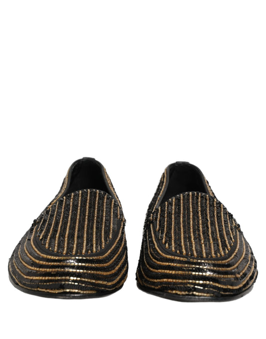 Black Gold Sequined Men Dress Loafers Shoes