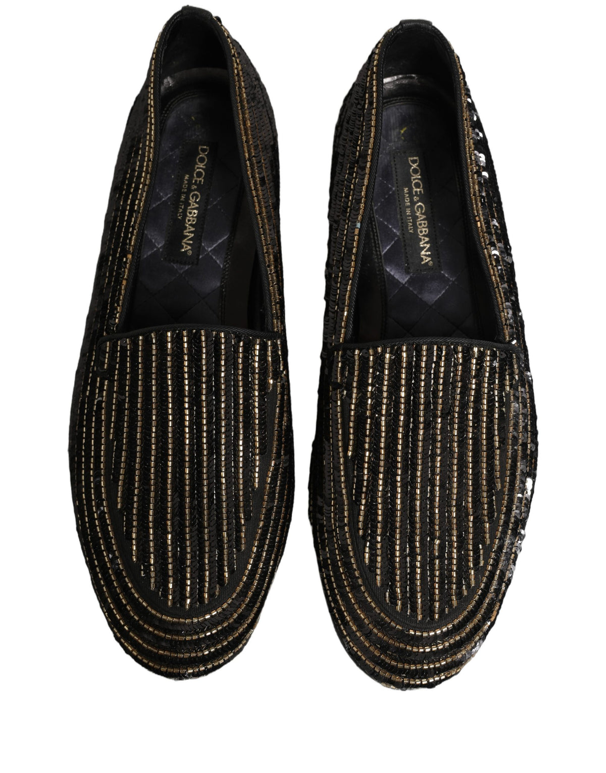 Black Gold Sequined Men Dress Loafers Shoes