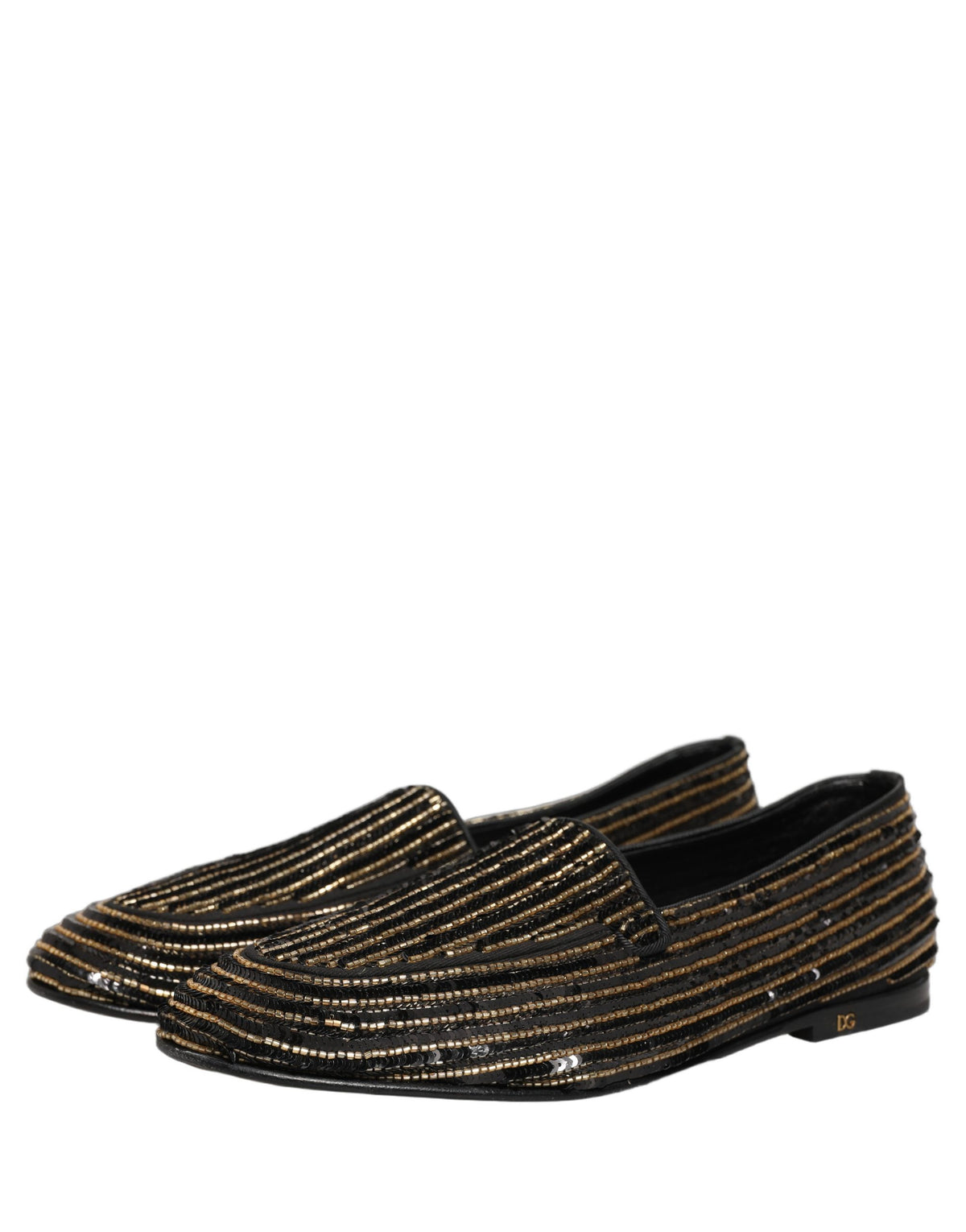 Black Gold Sequined Men Dress Loafers Shoes