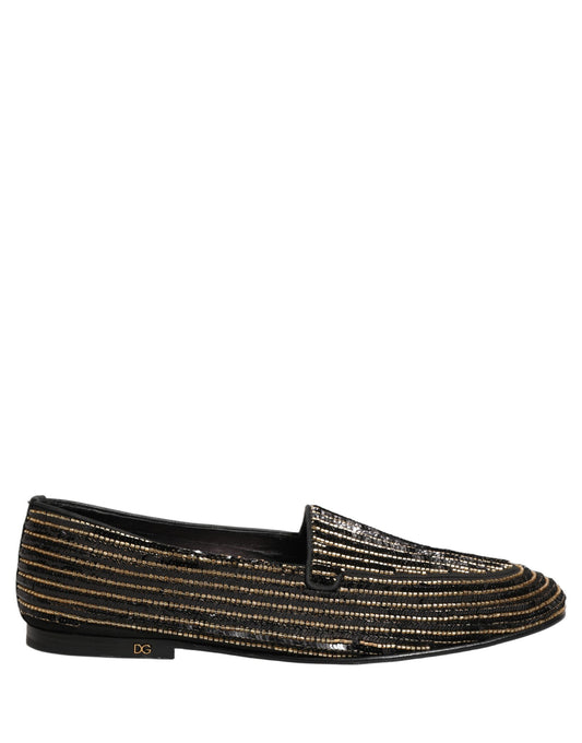 Black Gold Sequined Men Dress Loafers Shoes