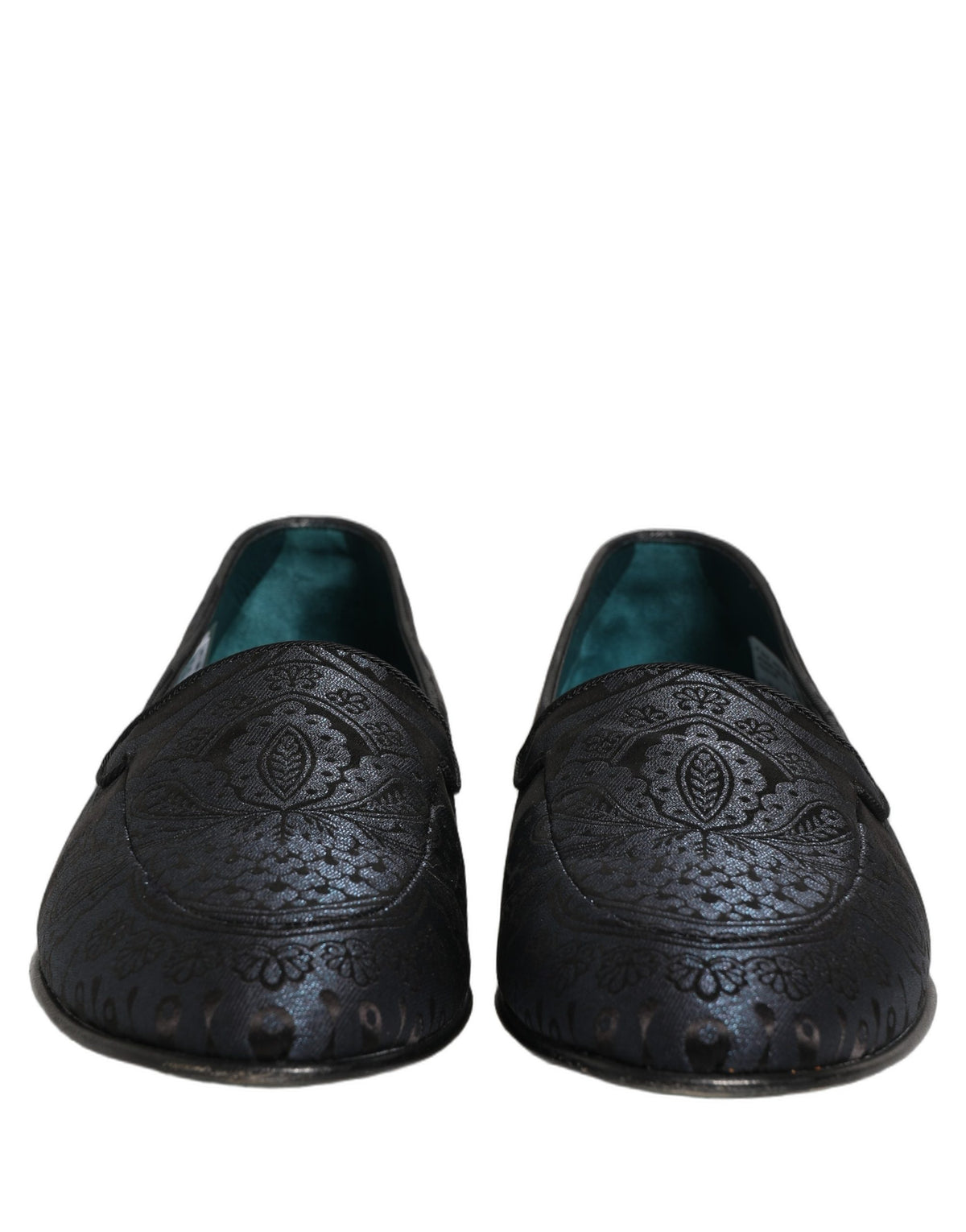 Blue Jacquard Leather Slip On Loafers Shoes