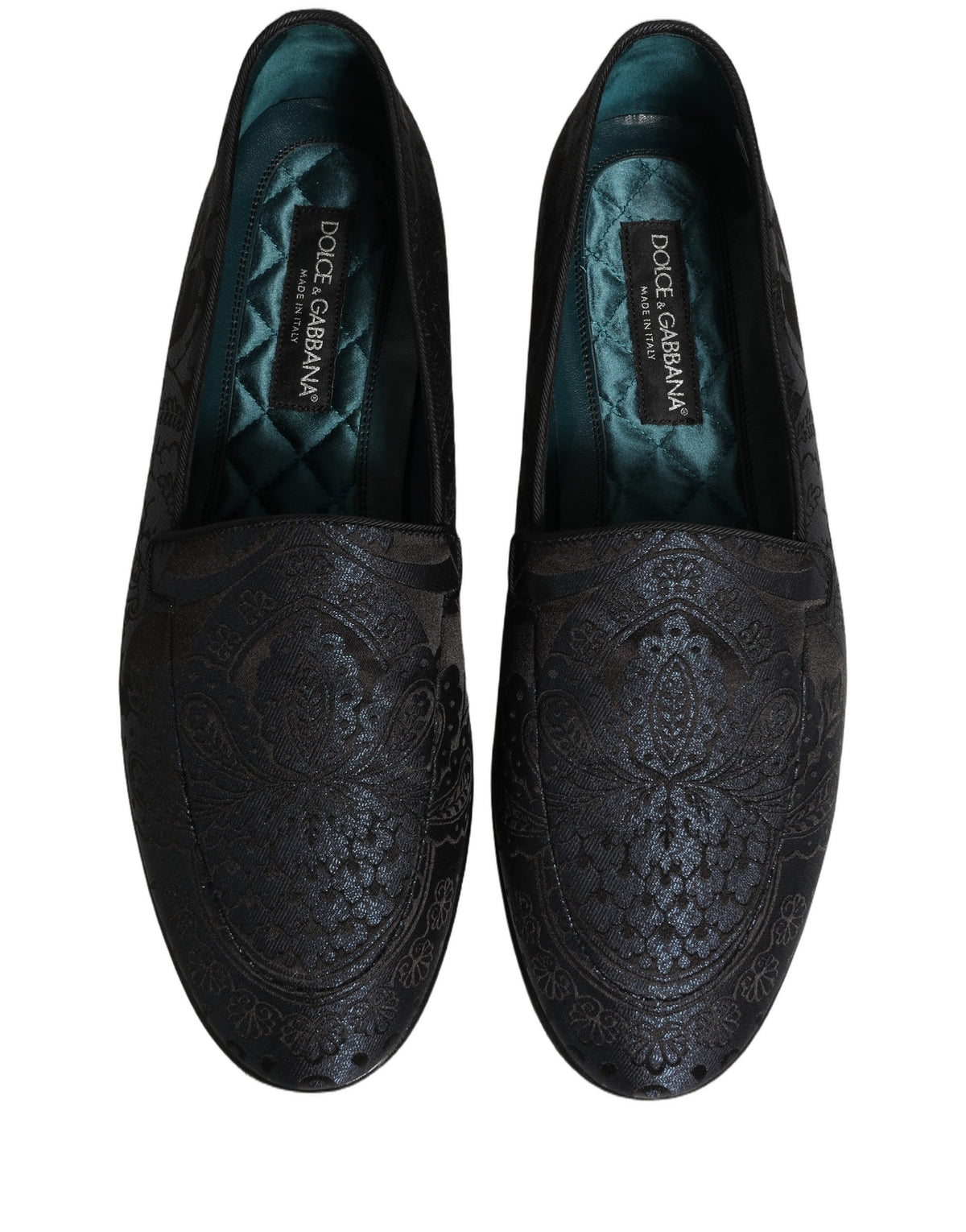 Blue Jacquard Leather Slip On Loafers Shoes