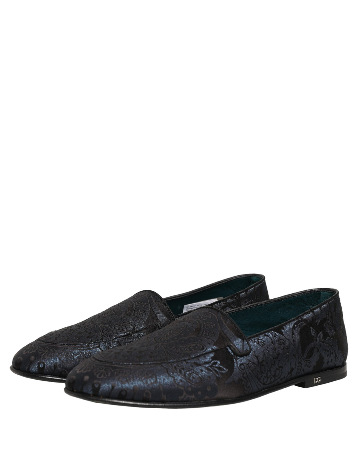 Blue Jacquard Leather Slip On Loafers Shoes