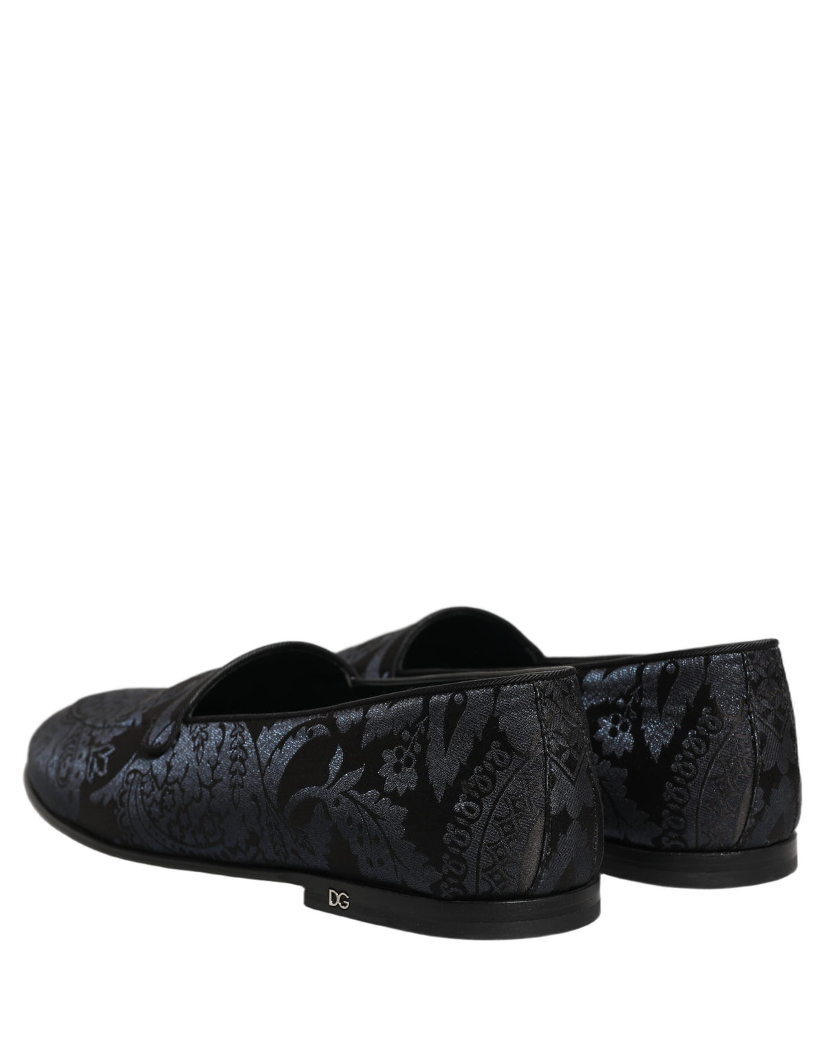 Blue Jacquard Leather Slip On Loafers Shoes