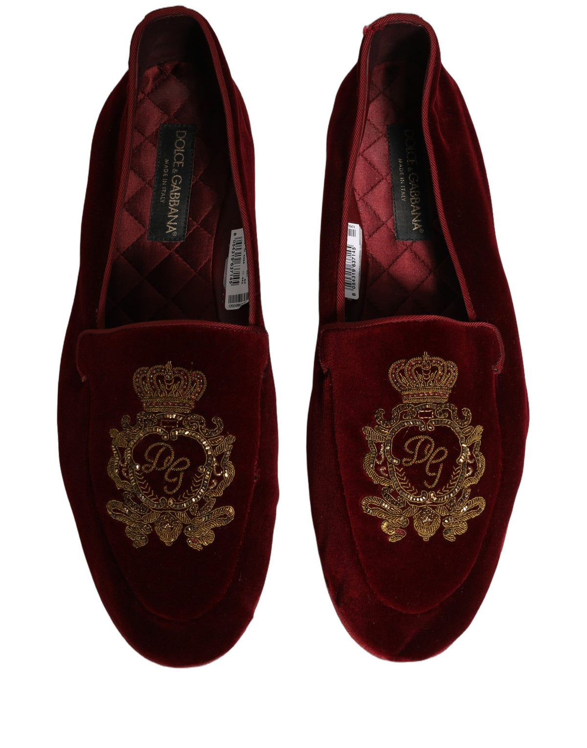 Maroon Velvet Crown Embroidery Loafers Shoes