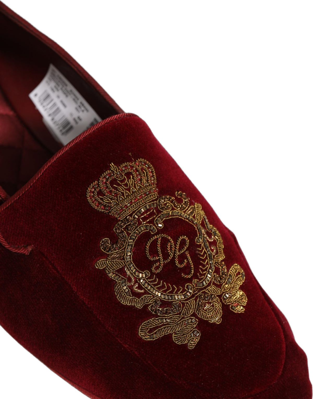 Maroon Velvet Crown Embroidery Loafers Shoes