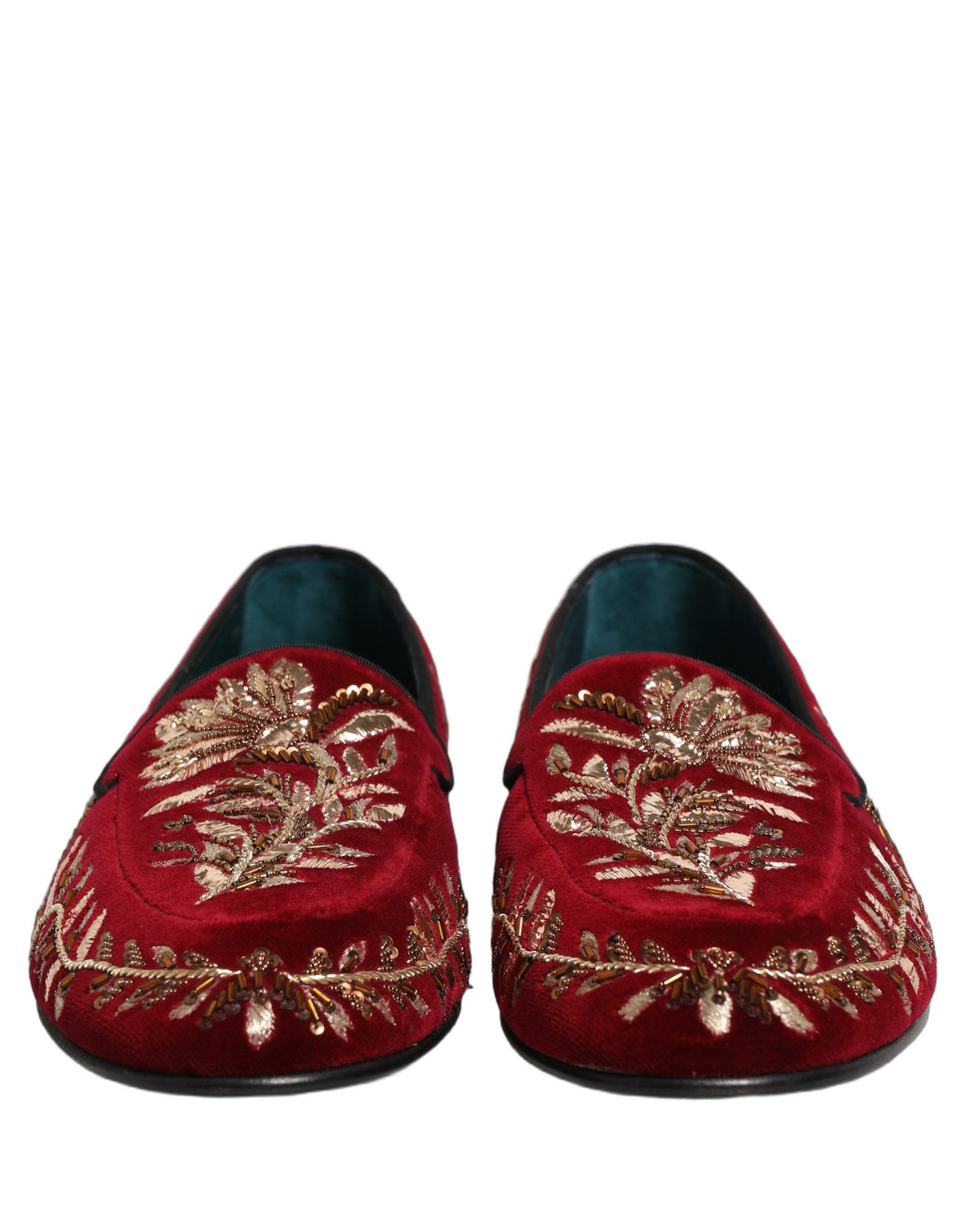 Red Velvet Floral Embroidery Loafers Shoes