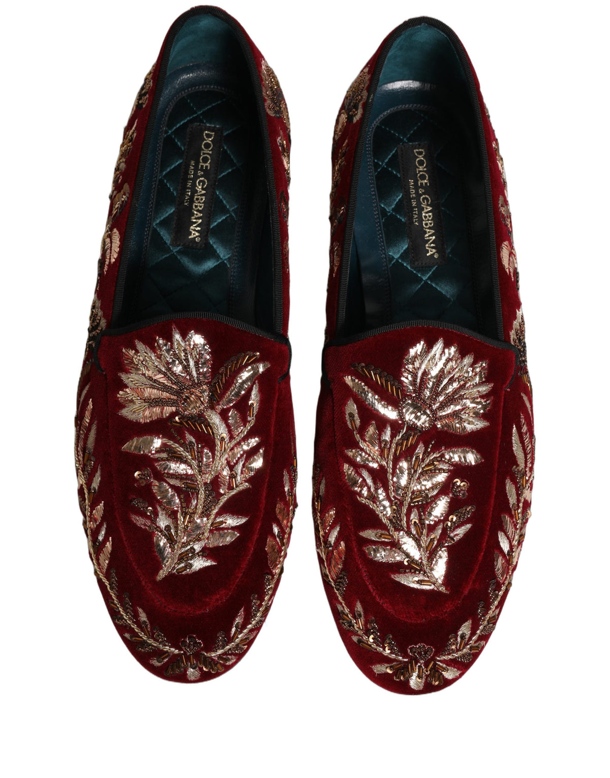 Red Velvet Floral Embroidery Loafers Shoes