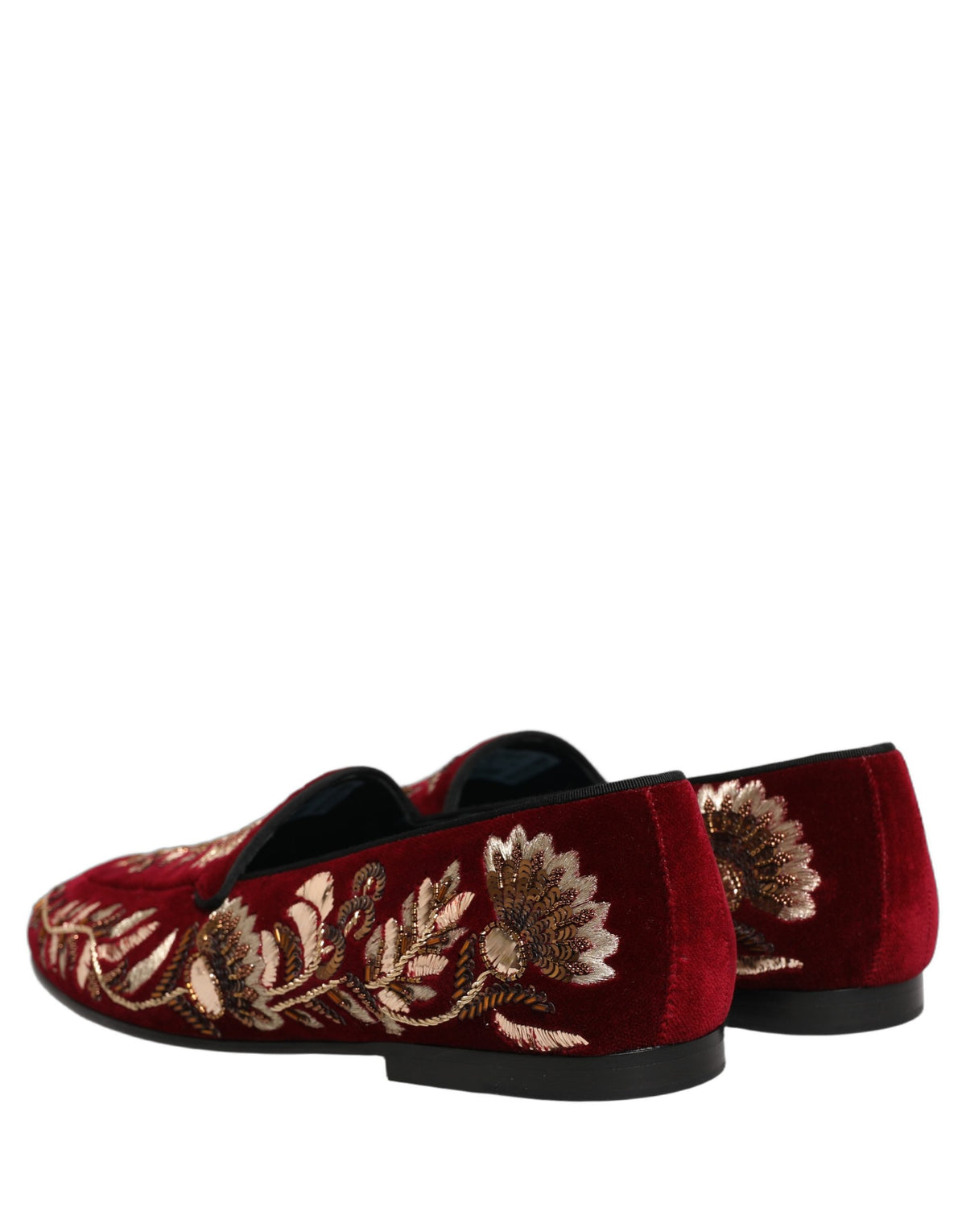 Red Velvet Floral Embroidery Loafers Shoes